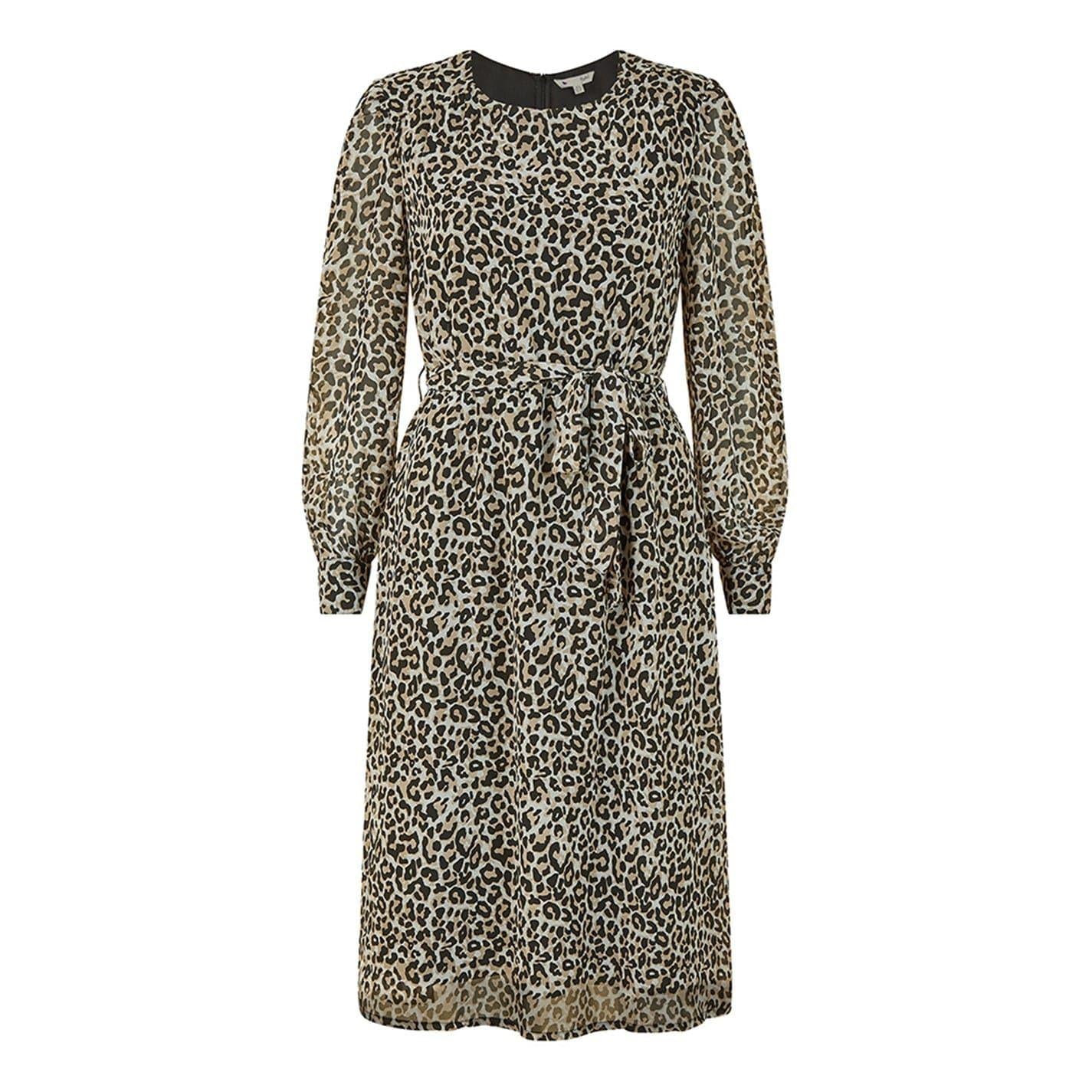 Brown-Black - Front - Yumi Womens-Ladies Leopard Print Crew Neck Skater Dress