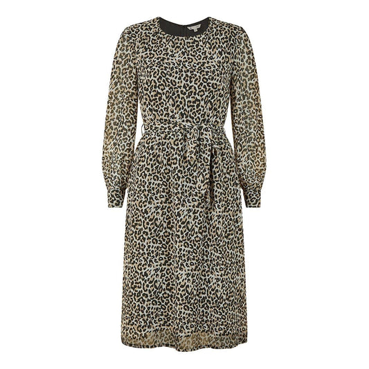 Brown-Black - Front - Yumi Womens-Ladies Leopard Print Crew Neck Skater Dress