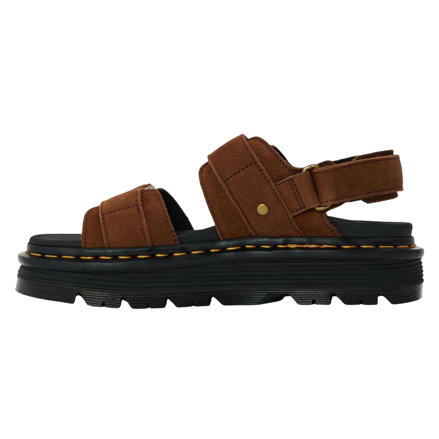 Brown - Back - Dr Martens Womens-Ladies Zebzag Suede Flatform Sandals