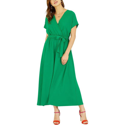 Bright Green - Lifestyle - Yumi Womens-Ladies V Neck Kimono Sleeve Wrap Dress