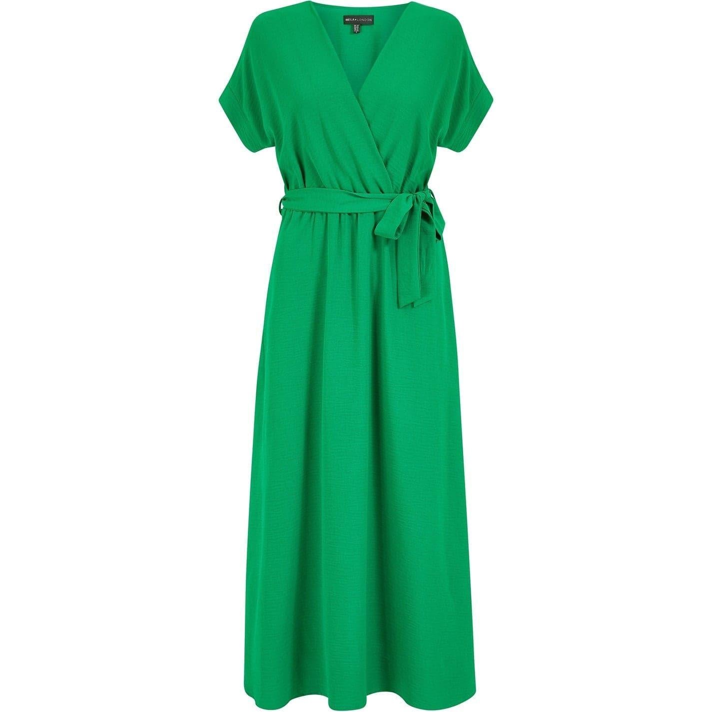 Bright Green - Front - Yumi Womens-Ladies V Neck Kimono Sleeve Wrap Dress