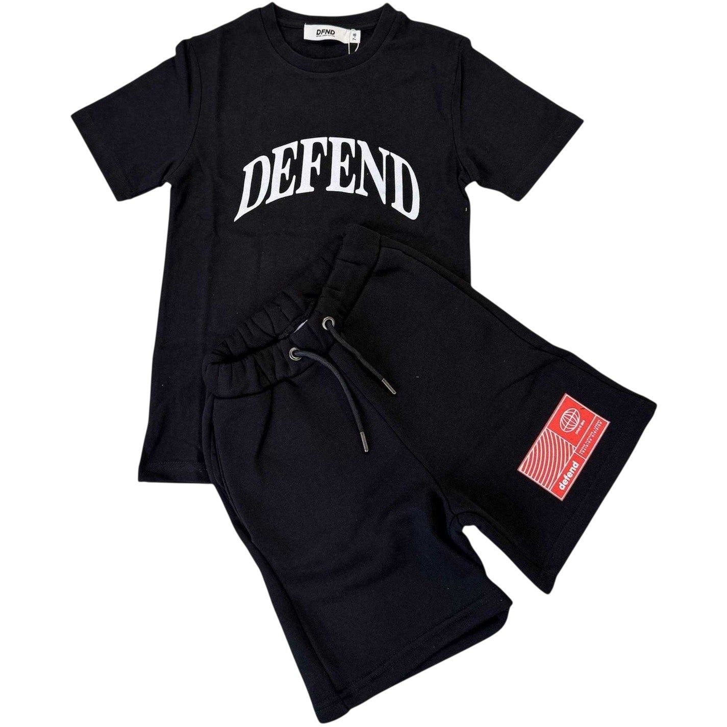 Black - Back - DFND London Childrens-Kids Logo T-Shirt & Shorts Set