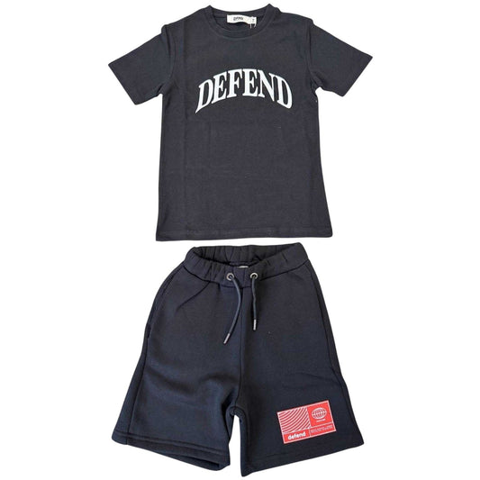 Black - Front - DFND London Childrens-Kids Logo T-Shirt & Shorts Set