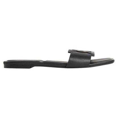 Triple Black - Side - Calvin Klein Womens-Ladies Big Logo Flat Sandals