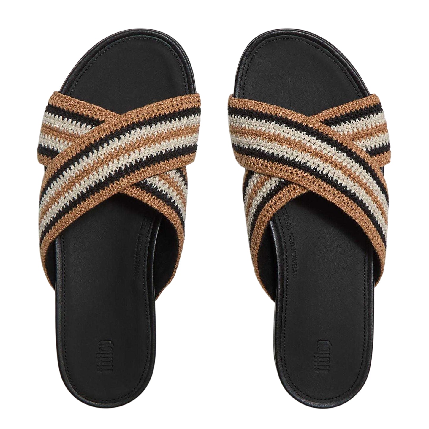 Black - Side - FitFlop Womens-Ladies Crochet Criss Cross Strap Flat Sandals