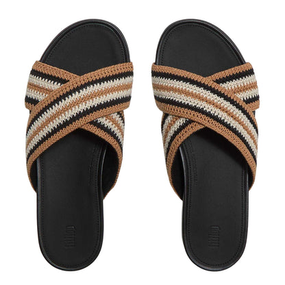 Black - Side - FitFlop Womens-Ladies Crochet Criss Cross Strap Flat Sandals