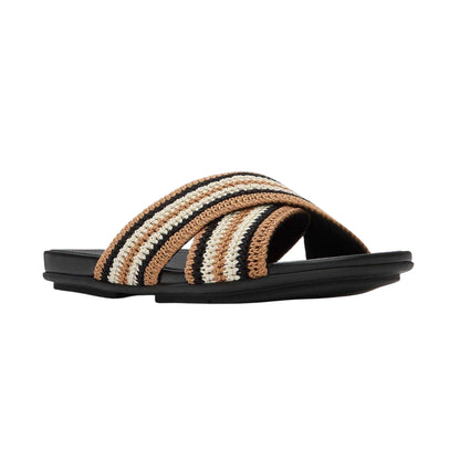 Black - Front - FitFlop Womens-Ladies Crochet Criss Cross Strap Flat Sandals