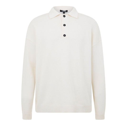 Cream - Front - Capo Mens Long-Sleeved Polo Shirt