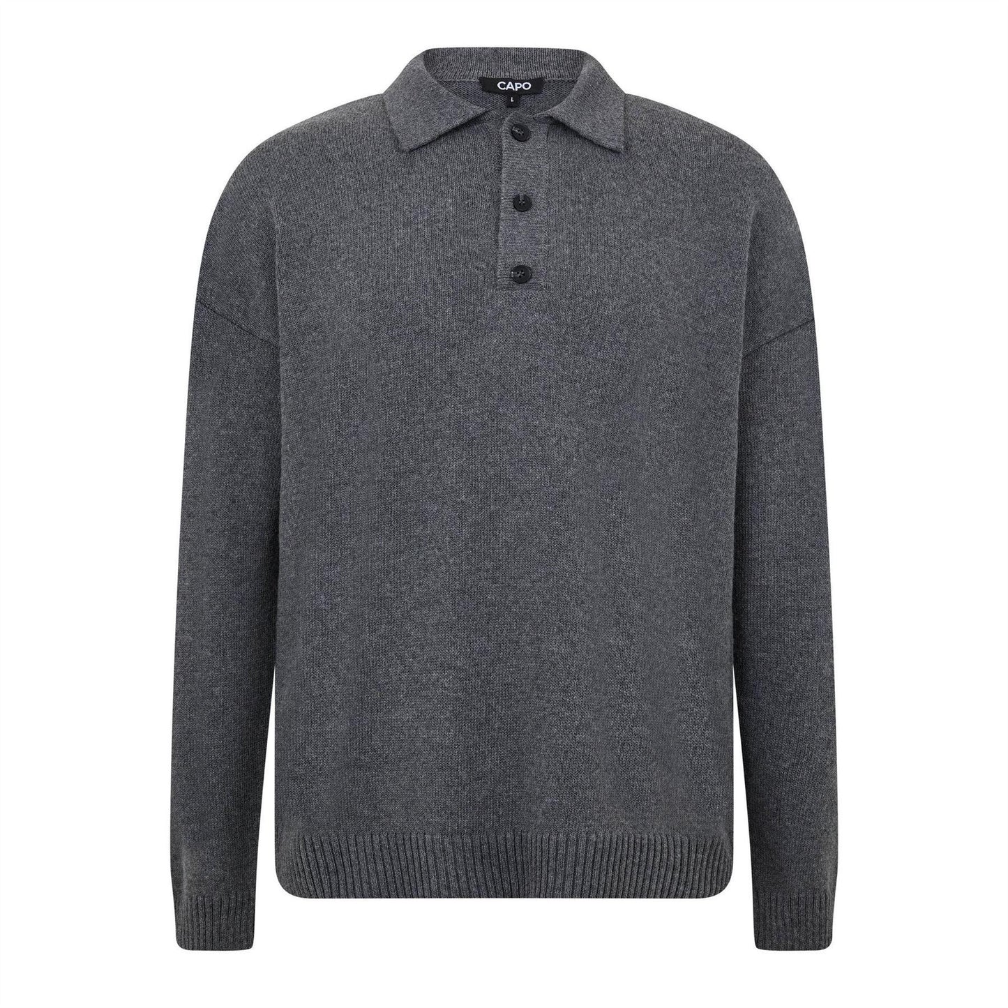 Charcoal - Front - Capo Mens Long-Sleeved Polo Shirt