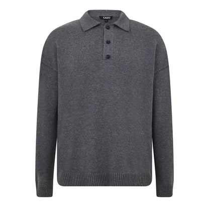 Charcoal - Front - Capo Mens Long-Sleeved Polo Shirt