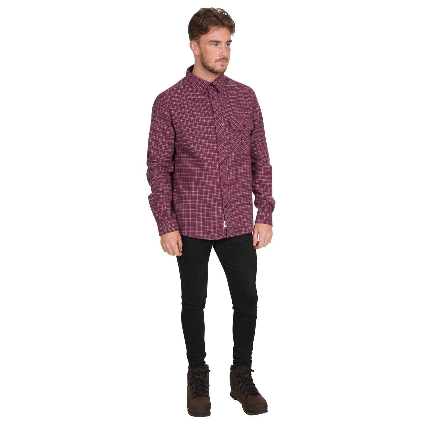 Red - Side - Trespass Mens Snypr Plaid Regular Shirt