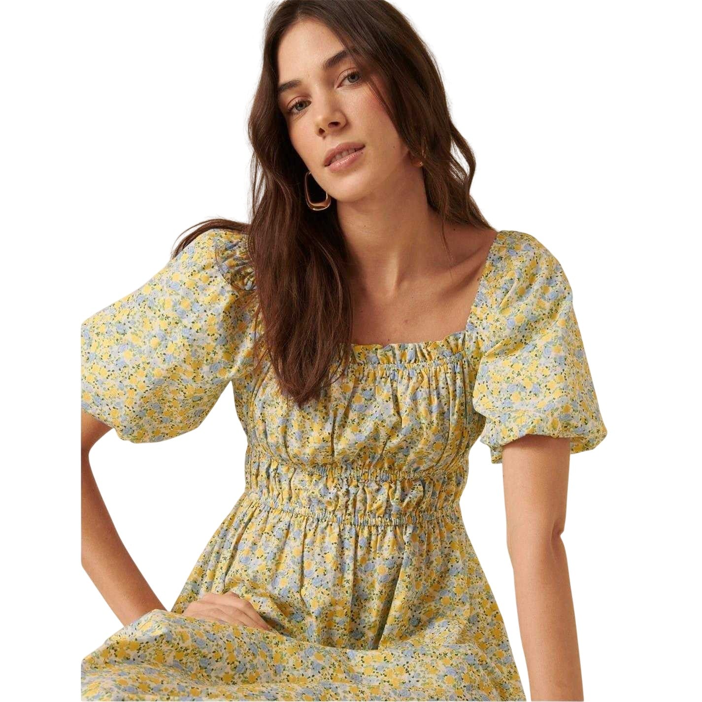 Yellow - Side - Nobody´s Child Womens-Ladies Floral Square Neck Midi Dress