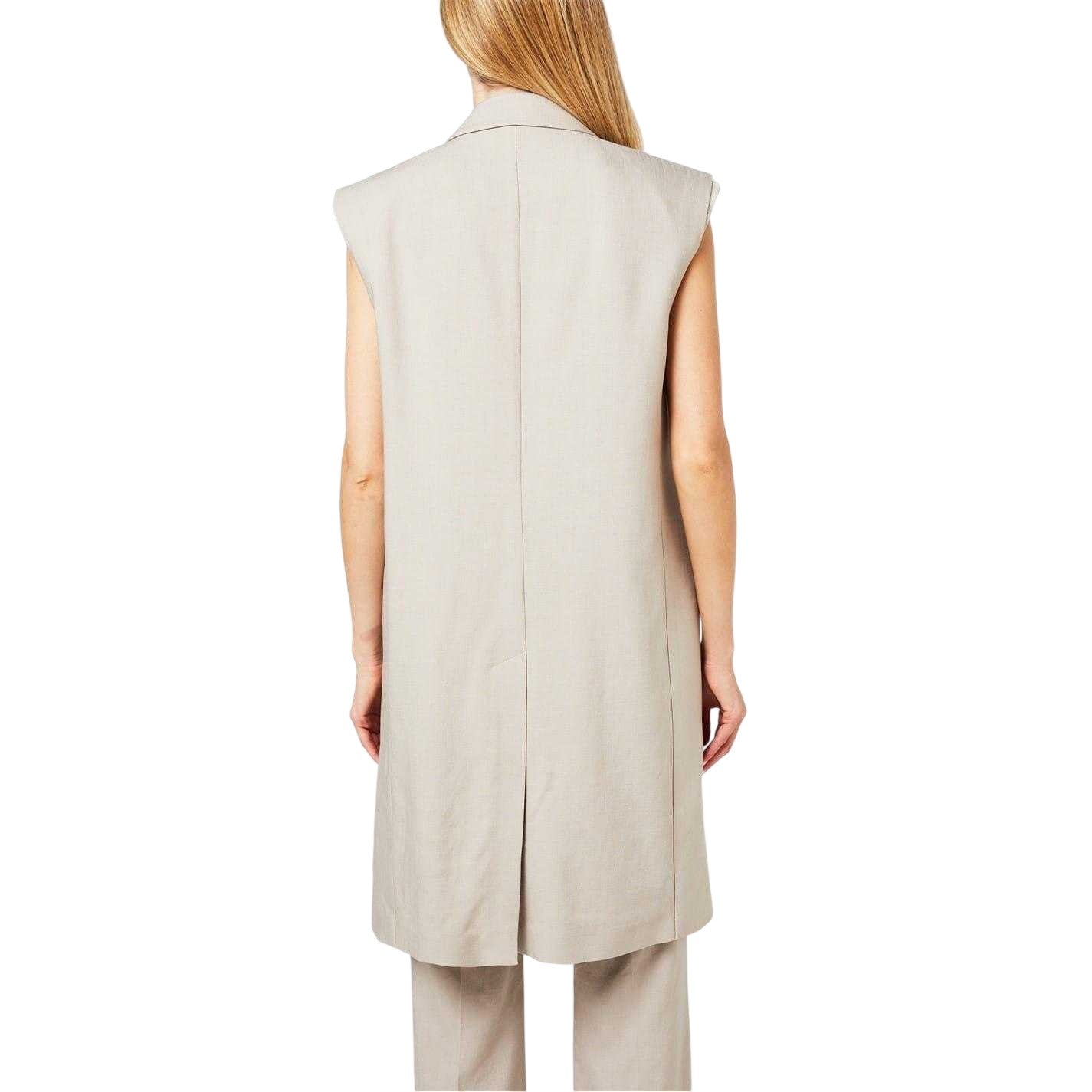 Beige - Back - Boss Womens-Ladies Jewela Longline Notch Neck Long Sleeveless Blazer