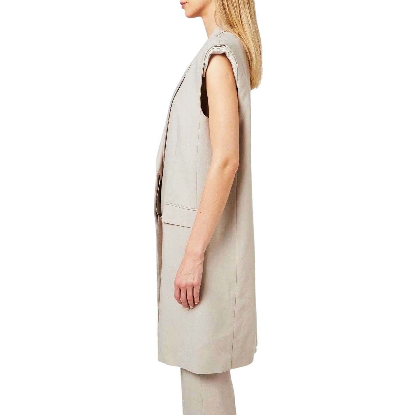Beige - Side - Boss Womens-Ladies Jewela Longline Notch Neck Long Sleeveless Blazer