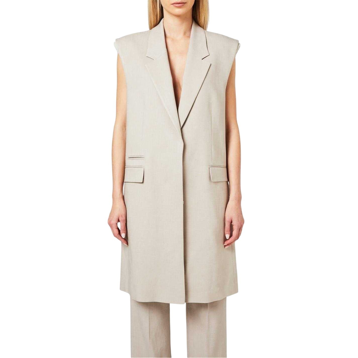 Beige - Lifestyle - Boss Womens-Ladies Jewela Longline Notch Neck Long Sleeveless Blazer