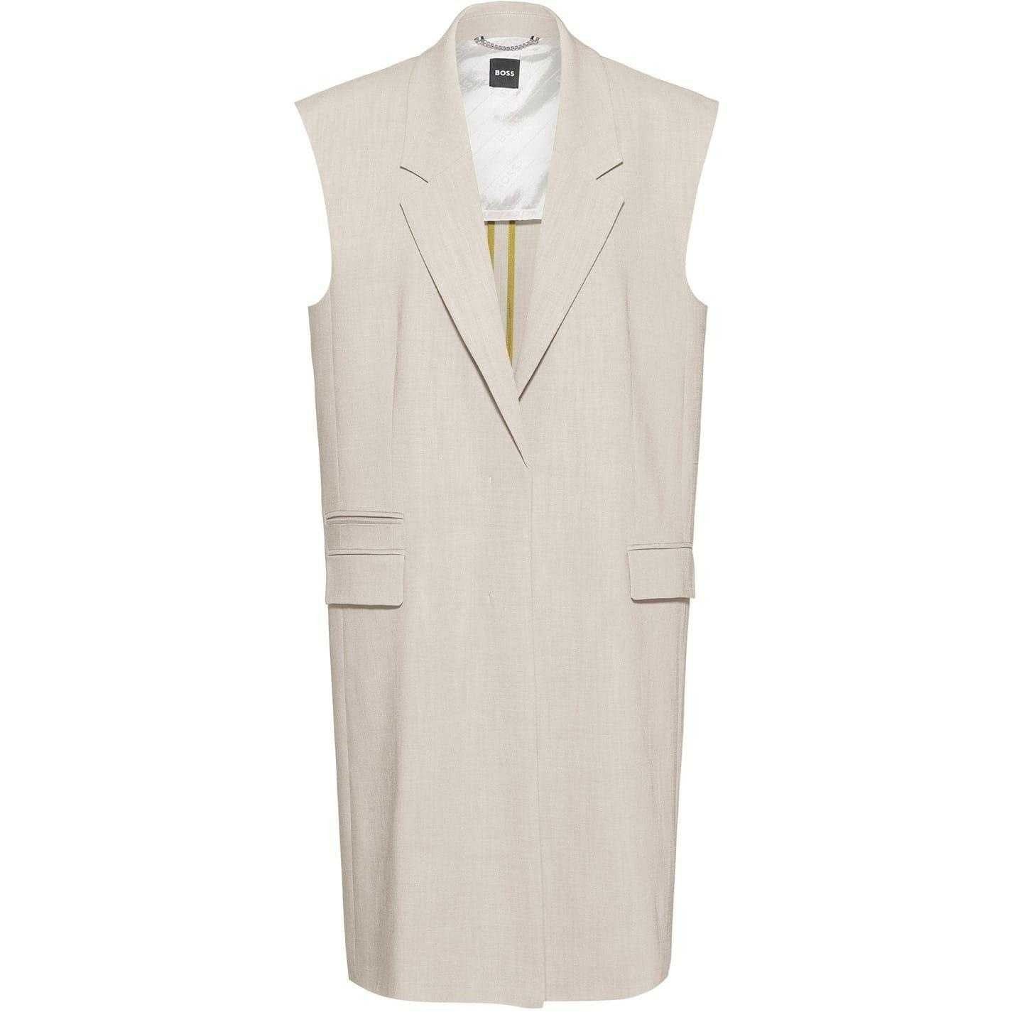 Beige - Front - Boss Womens-Ladies Jewela Longline Notch Neck Long Sleeveless Blazer