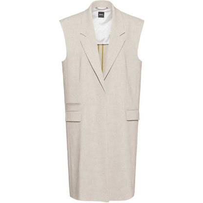 Beige - Front - Boss Womens-Ladies Jewela Longline Notch Neck Long Sleeveless Blazer