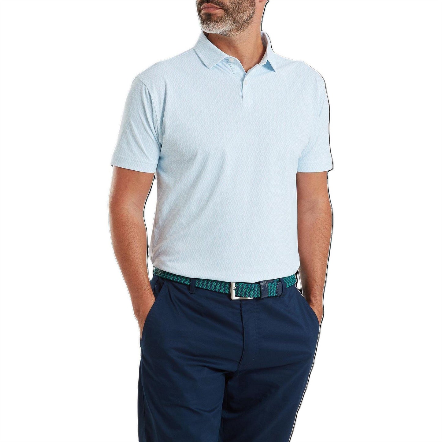White - Side - FootJoy Mens Geo Dot Print Polo Shirt