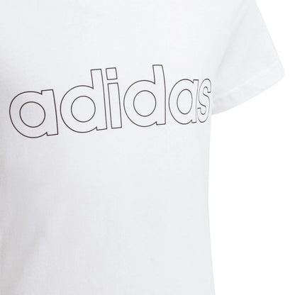 White - Side - Adidas Girls Essentials Linear T-Shirt