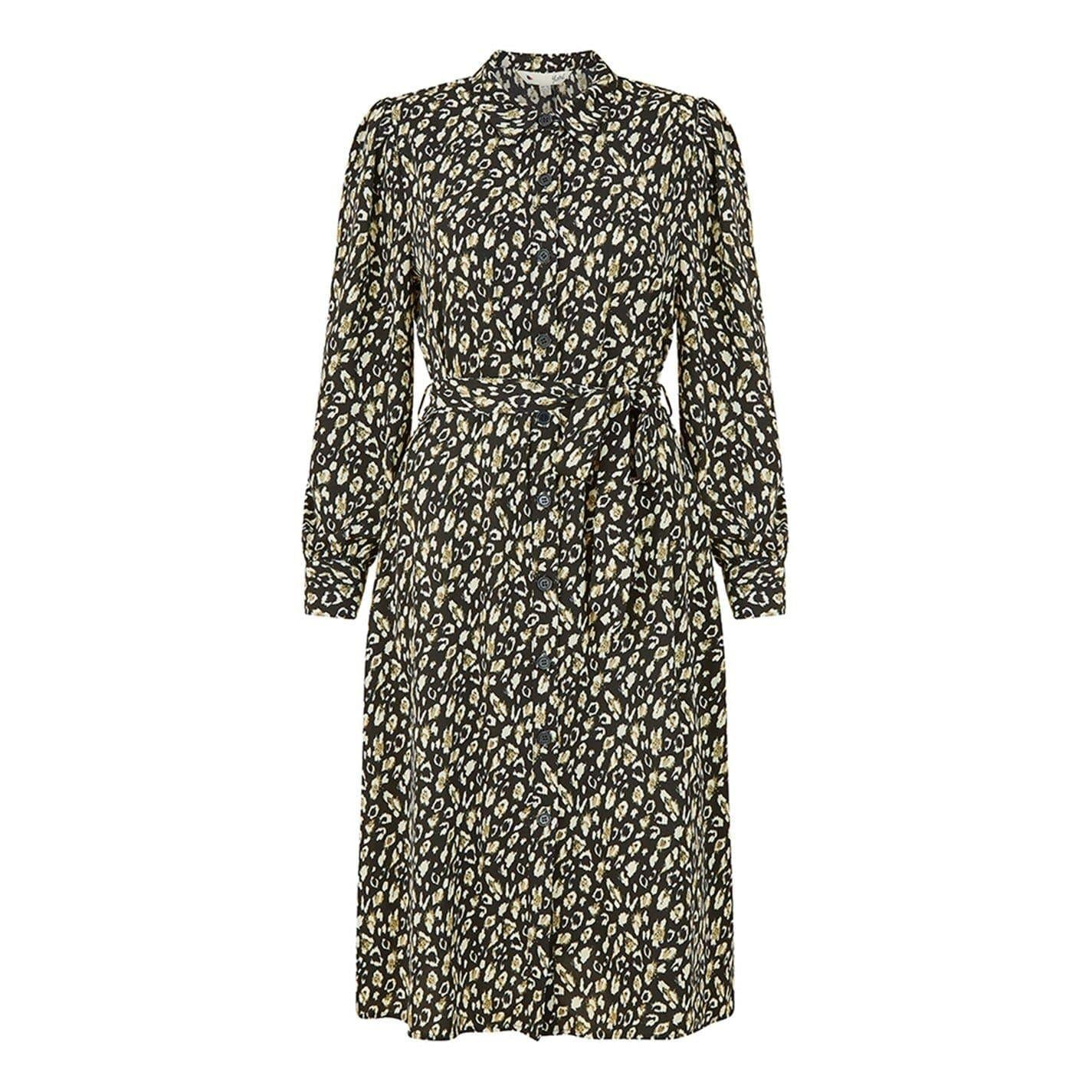 Black - Front - Yumi Womens-Ladies Leopard Print Collared Midi Shirt Dress