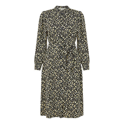 Black - Front - Yumi Womens-Ladies Leopard Print Collared Midi Shirt Dress