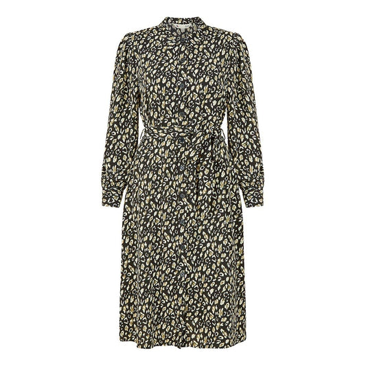 Black - Front - Yumi Womens-Ladies Leopard Print Collared Midi Shirt Dress