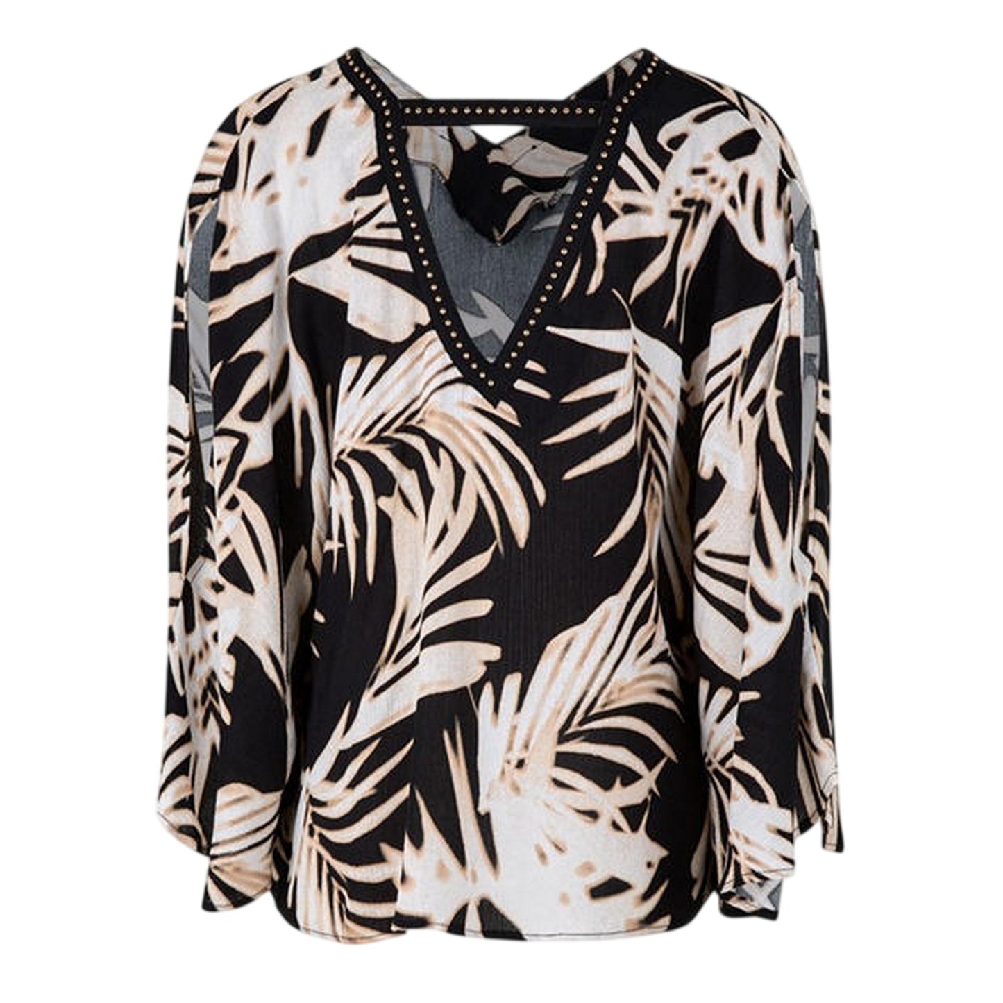 Multicoloured - Back - Biba Womens-Ladies Leaf Print V Neck Relaxed Fit Blouse