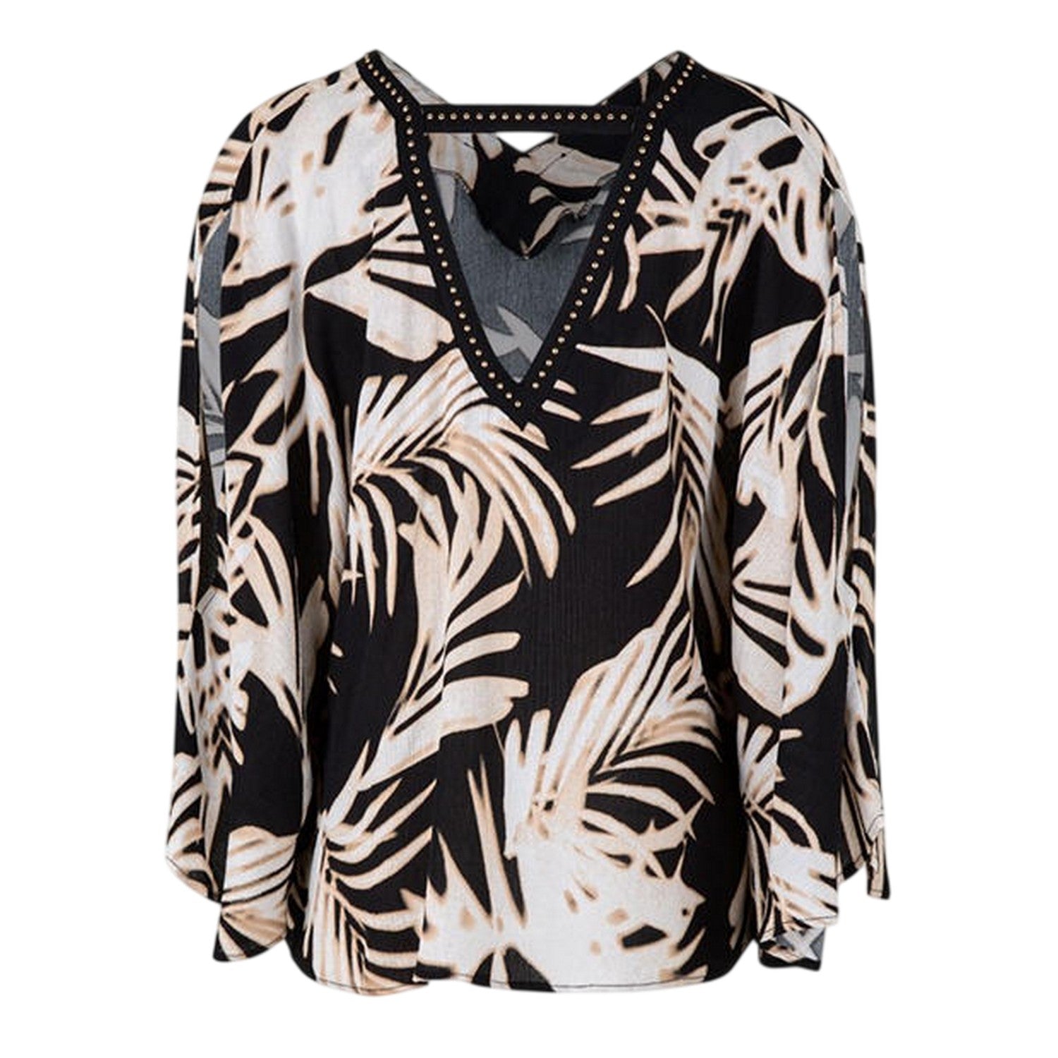 Multicoloured - Back - Biba Womens-Ladies Leaf Print V Neck Relaxed Fit Blouse