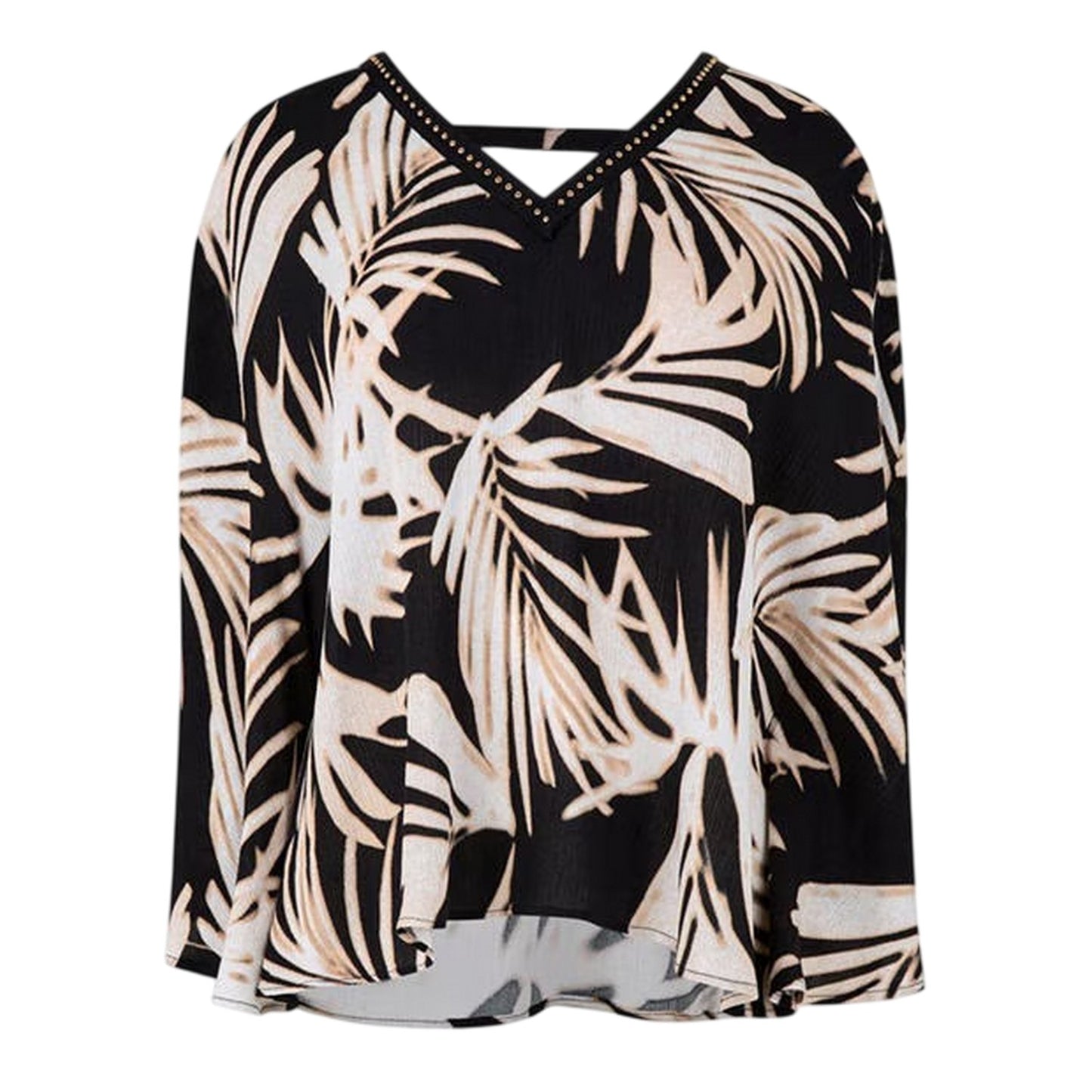 Multicoloured - Front - Biba Womens-Ladies Leaf Print V Neck Relaxed Fit Blouse
