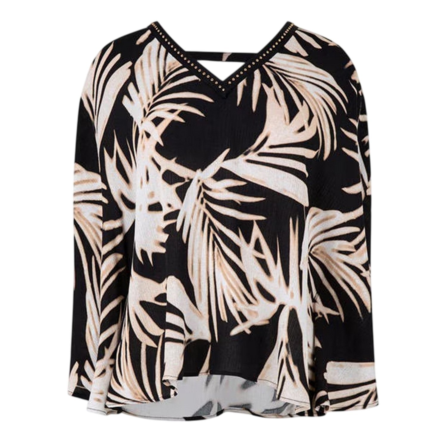 Multicoloured - Front - Biba Womens-Ladies Leaf Print V Neck Relaxed Fit Blouse