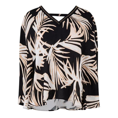 Multicoloured - Front - Biba Womens-Ladies Leaf Print V Neck Relaxed Fit Blouse