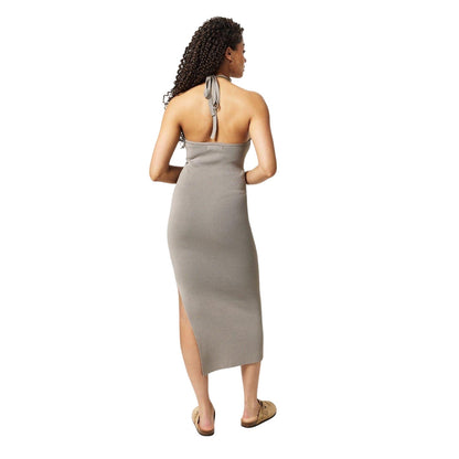 Taupe - Back - Jack Wills Womens-Ladies Halter Neck Midi Dress