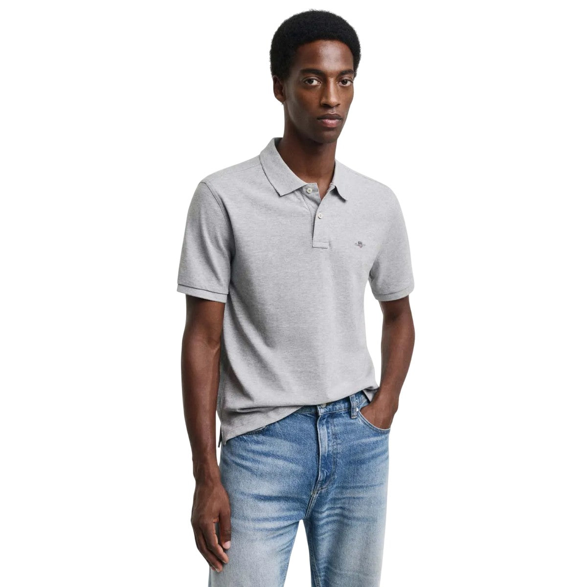 Grey - Front - Gant Mens Shield Polo Shirt