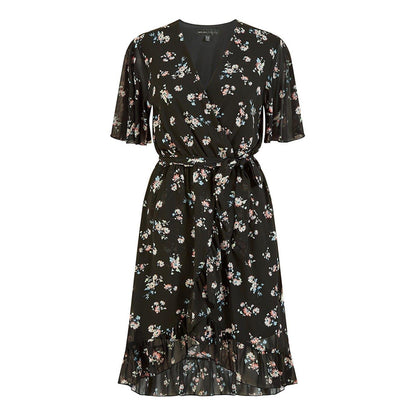 Black - Front - Mela London Womens-Ladies Floral V Neck Wrap Dress
