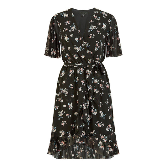 Black - Front - Mela London Womens-Ladies Floral V Neck Wrap Dress