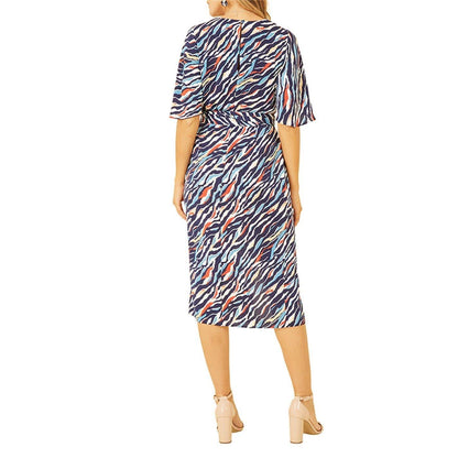 Navy - Lifestyle - Yumi Womens-Ladies Zebra Print V Neck Wrap Dress