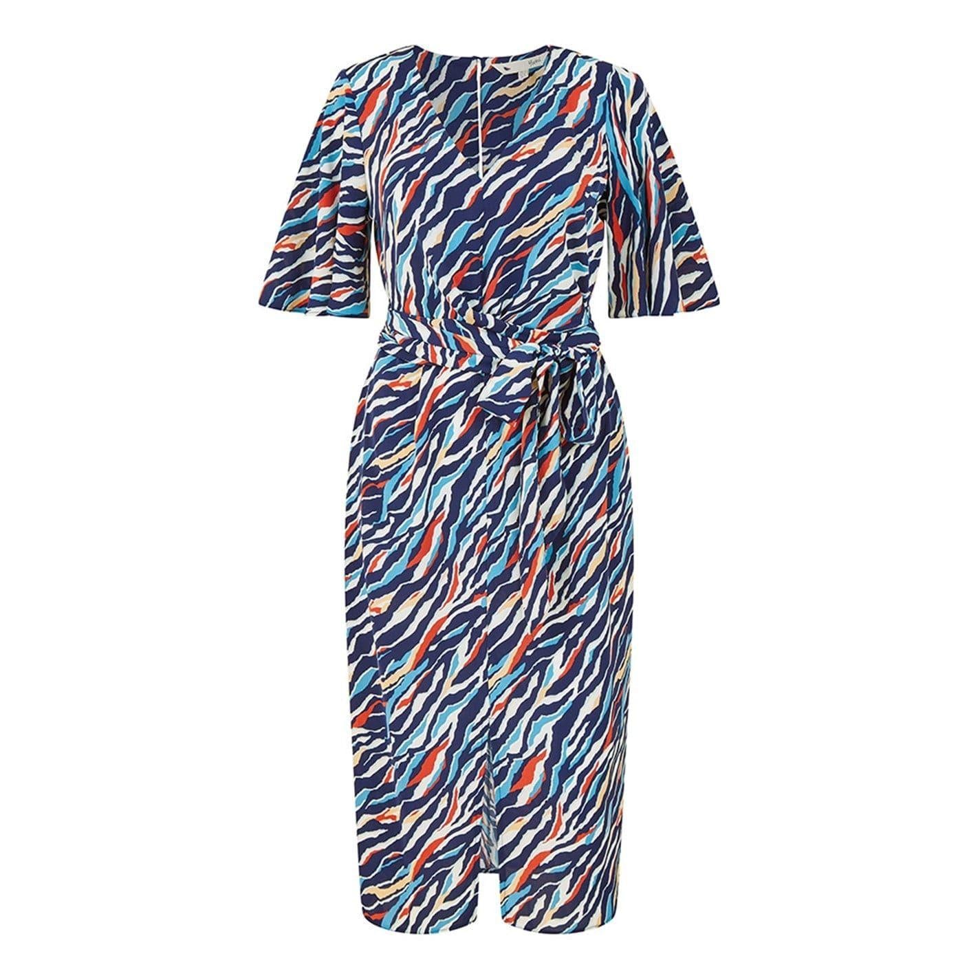Navy - Front - Yumi Womens-Ladies Zebra Print V Neck Wrap Dress