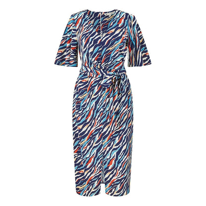 Navy - Front - Yumi Womens-Ladies Zebra Print V Neck Wrap Dress