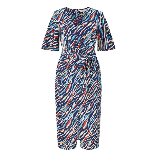 Navy - Front - Yumi Womens-Ladies Zebra Print V Neck Wrap Dress