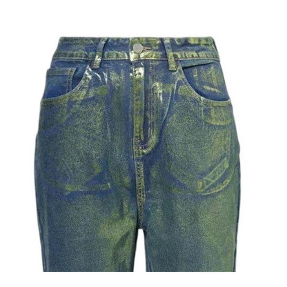 Green - Side - AmyLynn Womens-Ladies Lupe Metallic 5 Pockets Jeans