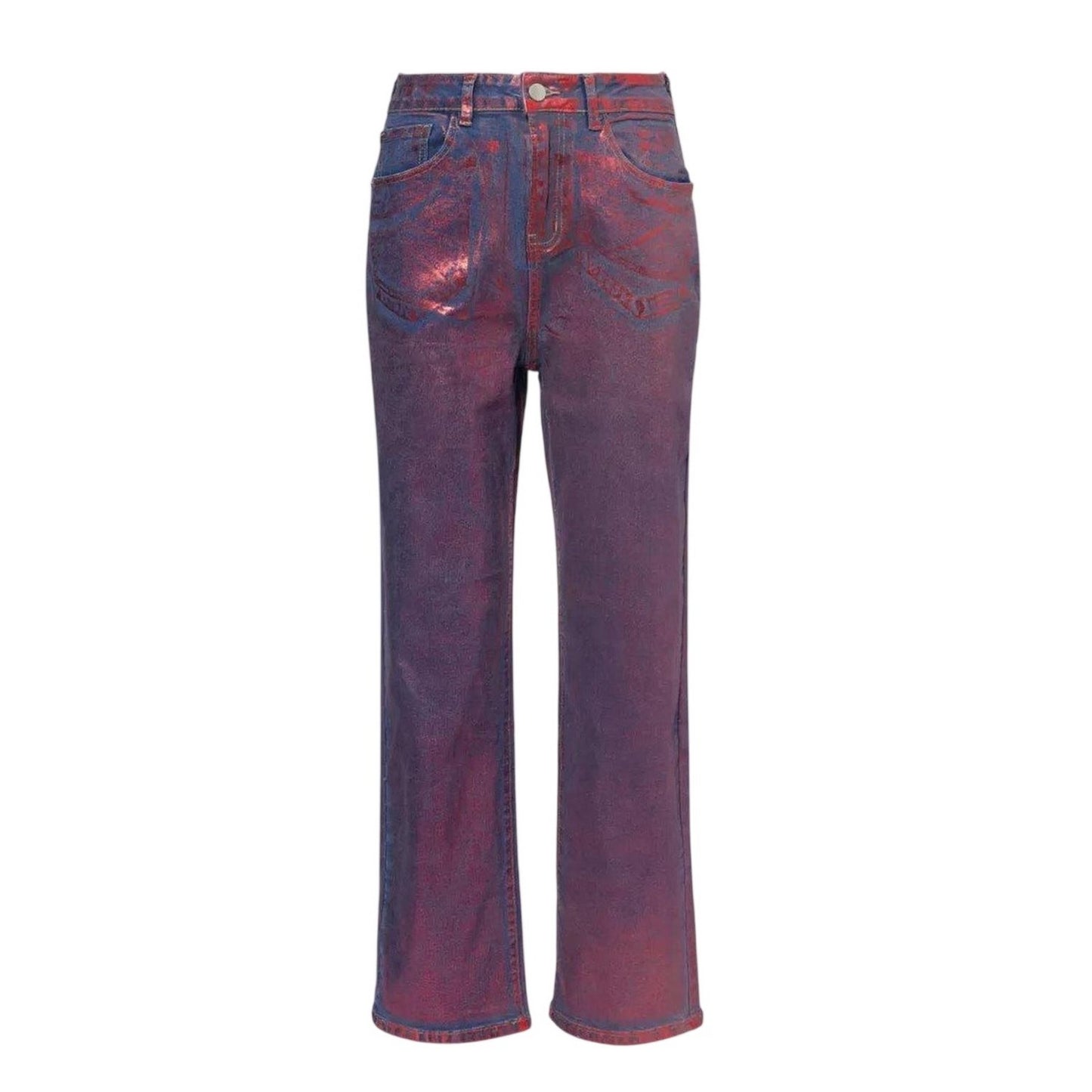 Red - Front - AmyLynn Womens-Ladies Lupe Metallic 5 Pockets Jeans