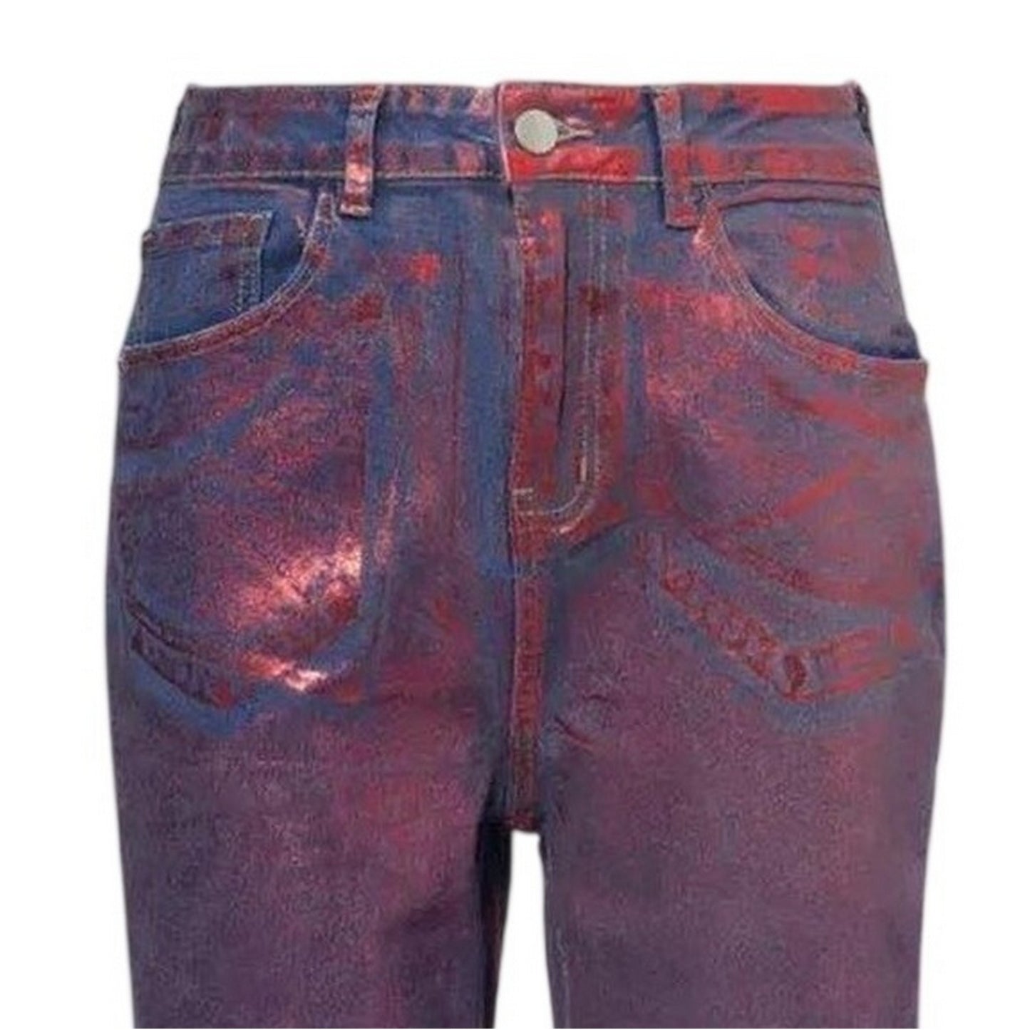 Red - Side - AmyLynn Womens-Ladies Lupe Metallic 5 Pockets Jeans