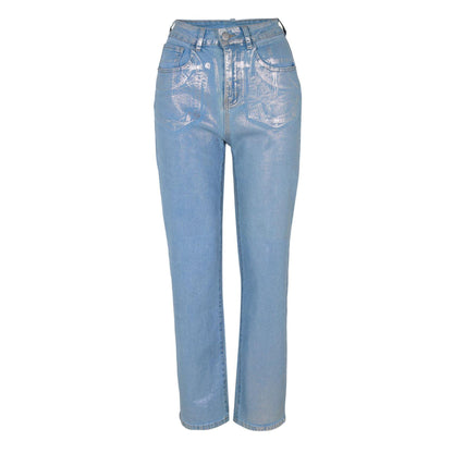 Silver - Front - AmyLynn Womens-Ladies Lupe Metallic 5 Pockets Jeans