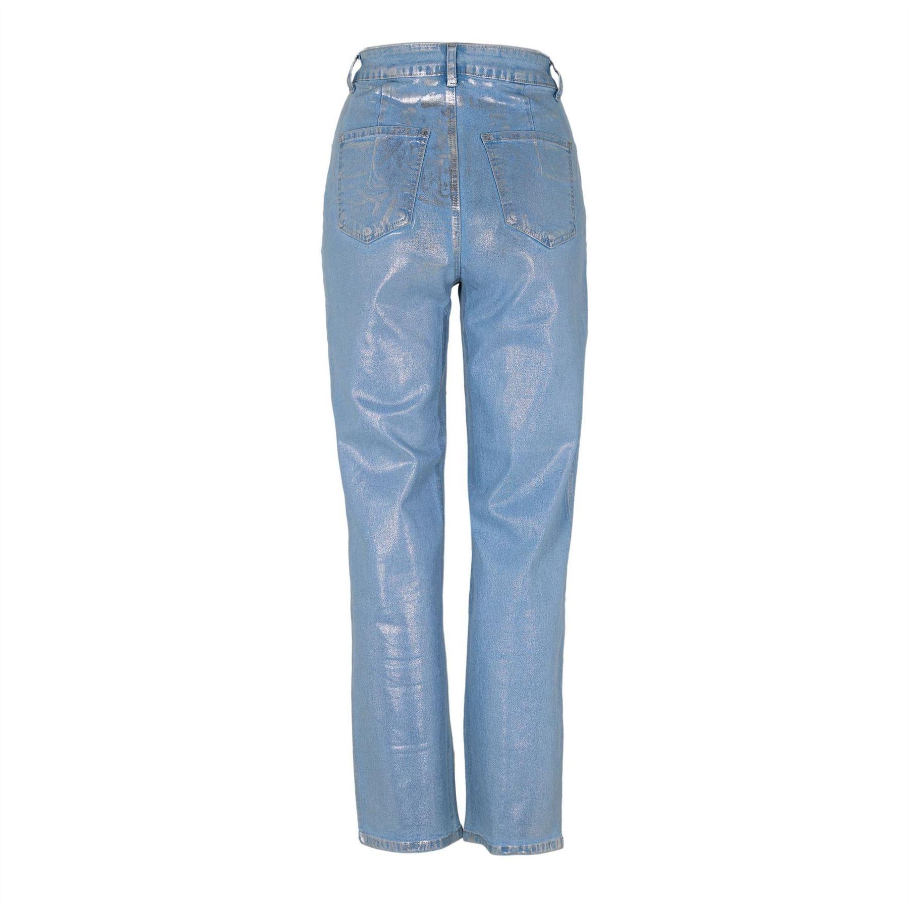 Silver - Back - AmyLynn Womens-Ladies Lupe Metallic 5 Pockets Jeans