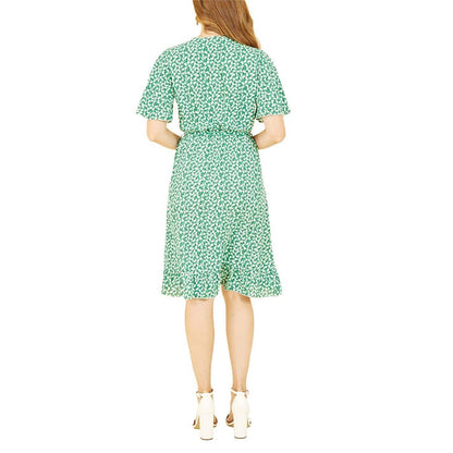 Green - Back - Mela London Womens-Ladies Ditsy Floral V Neck Wrap Dress