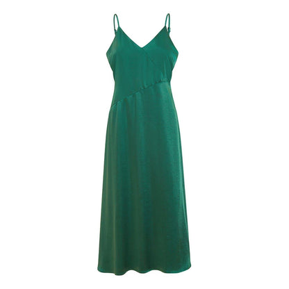 Green - Front - Yumi Womens-Ladies Satin V Neck Slip Dress