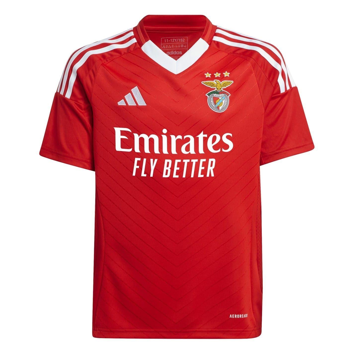 Red-White - Side - SL Benfica Childrens-Kids Adidas V Neck Home Kit Set