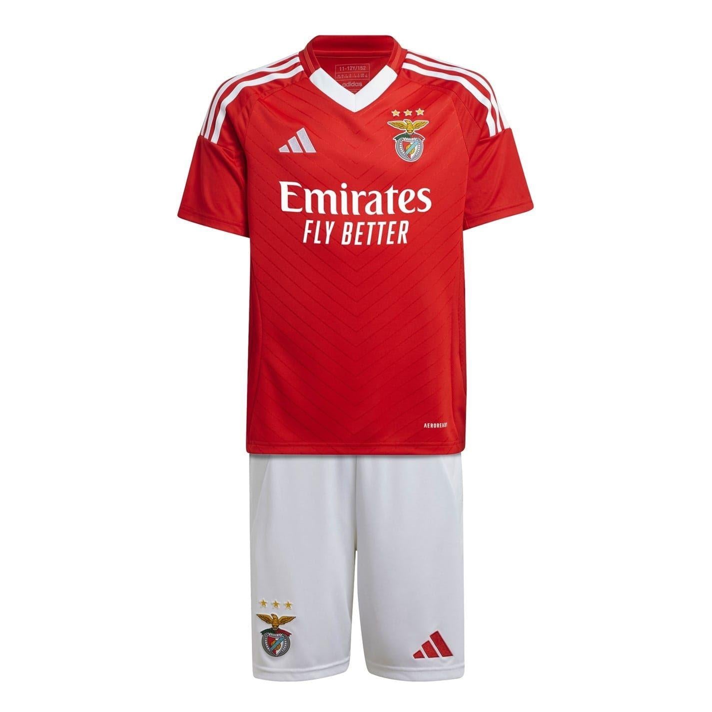 Red-White - Front - SL Benfica Childrens-Kids Adidas V Neck Home Kit Set