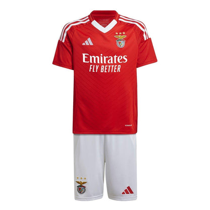 Red-White - Front - SL Benfica Childrens-Kids Adidas V Neck Home Kit Set