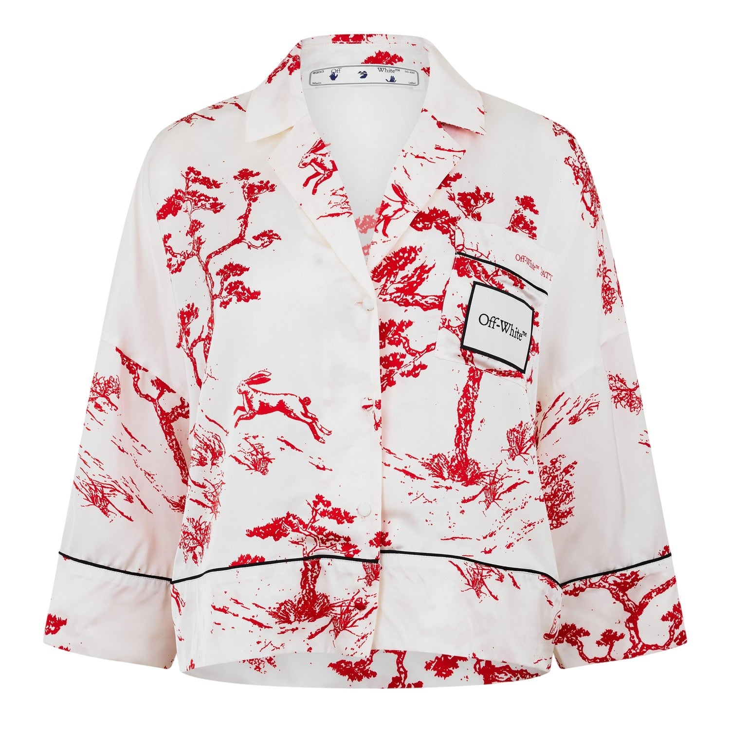 White-Red - Front - Off White Womens-Ladies Collared Shirt